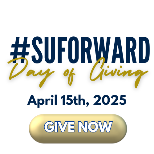 Graphic with text of: #SUForward Day of Giving, April 15, 2025. Give Now button that hyperlinks to: https://www.justgiving.com/campaign/suforwardday-25